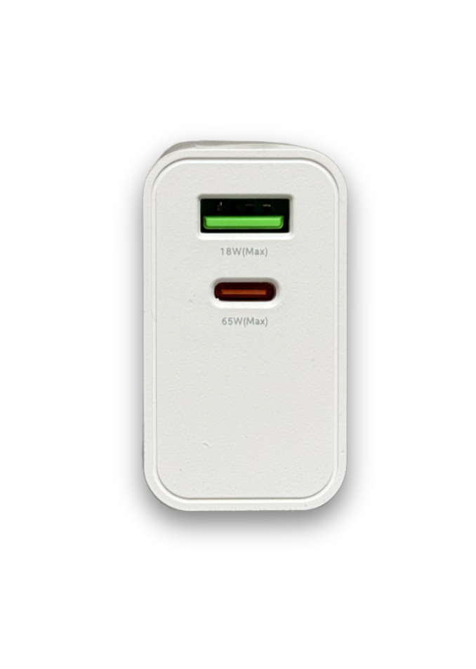 Adaptador carga Rápida 65W USB A+C (enchufe tipo Chile/EU)