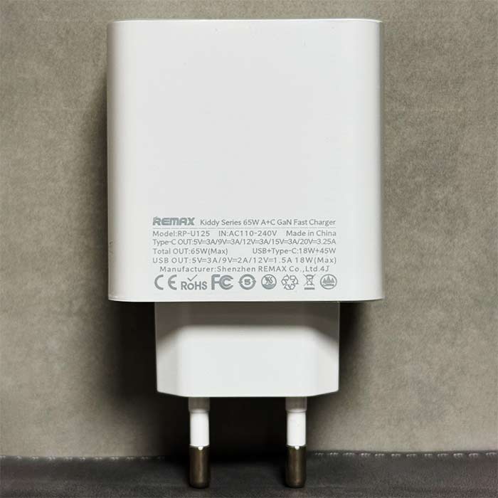 Adaptador carga Rápida 65W USB A+C (enchufe tipo Chile/EU) + Envío GRATIS 🚚